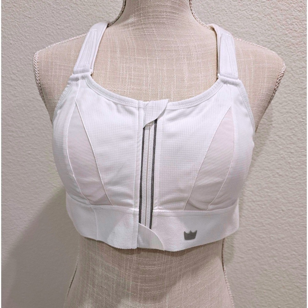 SheFit High Impact Sport Bra 3Luxe White Adjustable Front Zip Padded w/ Washbag